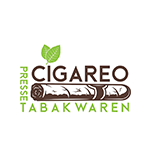 Cigareo im Wollhaus Heilbronn - Presse & Tabakwaren Das Bild zeigt das Logo des Tabakwaren und Zeitungshändlers. Das Logo ist in braun und grün gehalten und befindet sich auf einem weißen Grund