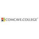 Comcave im Wollhaus in Heilbronn - Berufliche Weiterbildung und Umschulung Das Logo zeigt den "Comcave.College" Schriftzug in grau auf einem weißen Grund. Links daneben befindet sich ein Quadrat in rot, grün, blau und gelb.