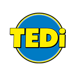 Wollhaus Heilbronn - TEDI umfasst neben Haushalts-, Party-, Heimwerker- und Elektroartikeln auch Schreib- und Spielwaren sowie Drogerie- und Kosmetikprodukte. Das Bild zeigt das Logo von TEDi: gelbe Schrift auf einem kreisförmigen blauen Grund.
